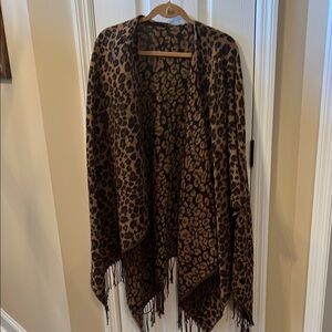 Leopard Print Fringe Shawl